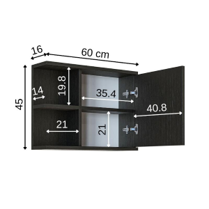 Specchio bagno contenitore 1 anta 60xH45 nero Cascade