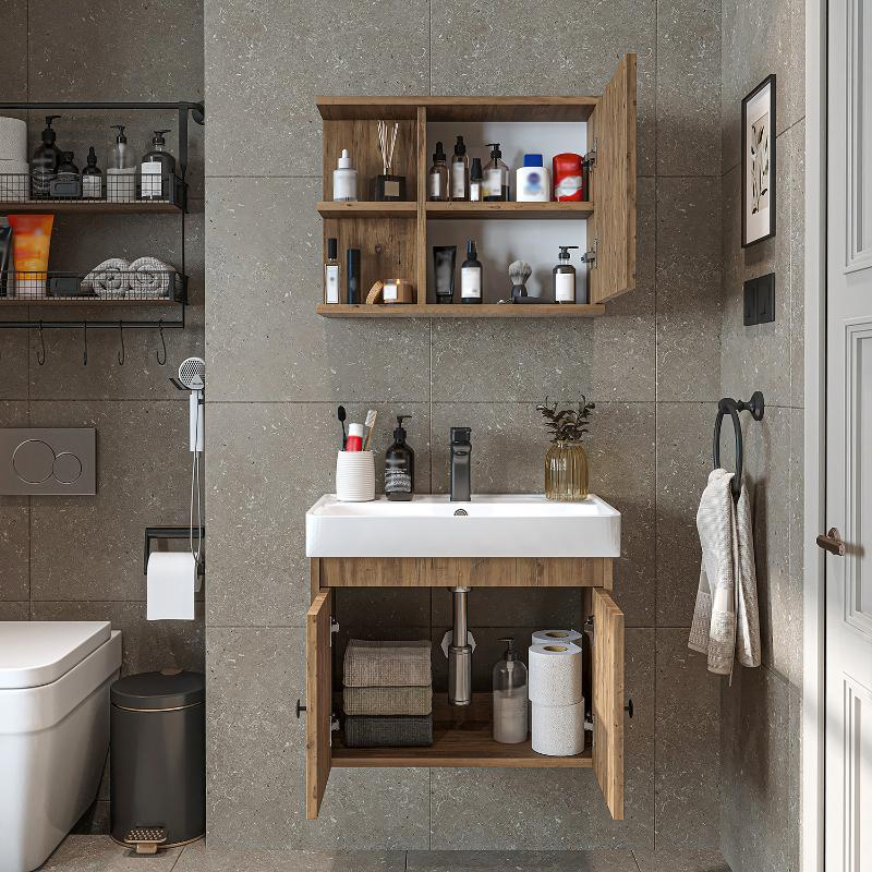 Mobile bagno sospeso lavabo specchio 60 cm rovere Cascade