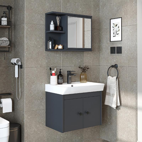 Mobile bagno sospeso lavabo specchio 60 cm antracite Cascade