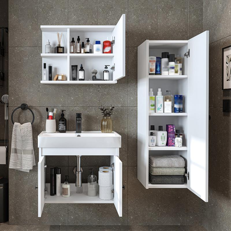 Mobile bagno completo sospeso lavabo specchio colonna 60 cm bianco Cascade