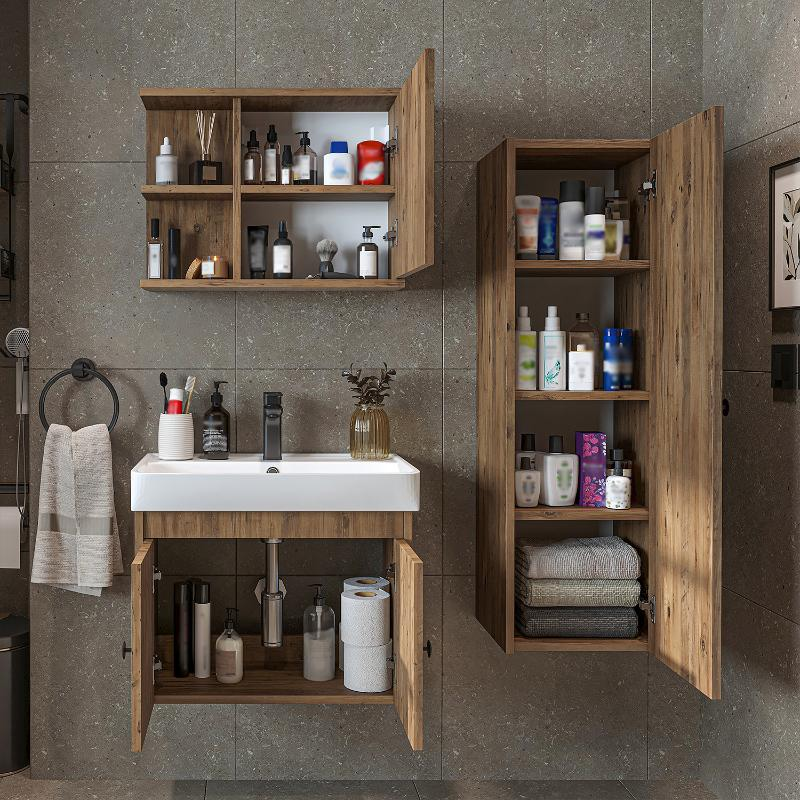 Mobile bagno completo sospeso lavabo specchio colonna 60 cm rovere Cascade