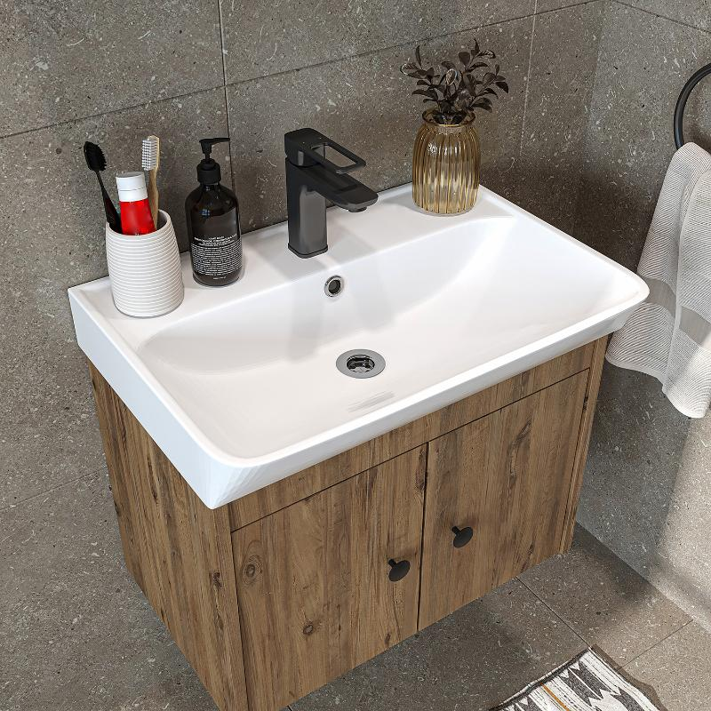 Mobile bagno completo sospeso lavabo specchio colonna 60 cm rovere Cascade