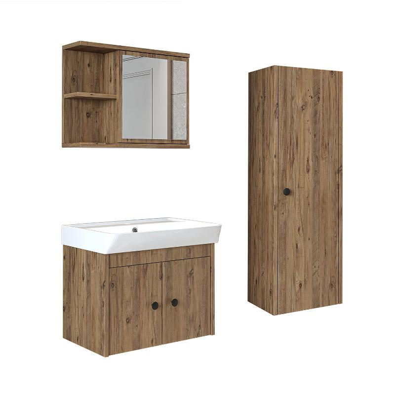 Mobile bagno completo sospeso lavabo specchio colonna 60 cm rovere Cascade