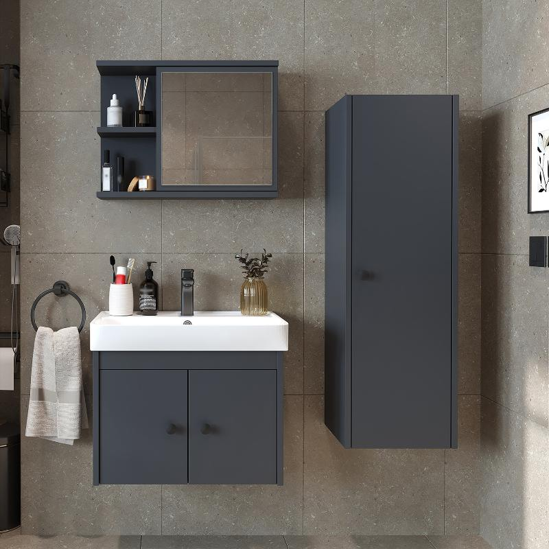 Mobile bagno completo sospeso lavabo specchio colonna 60 cm antracite Cascade