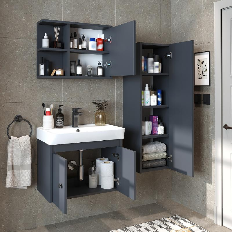 Mobile bagno completo sospeso lavabo specchio colonna 60 cm antracite Cascade