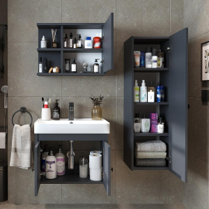 Mobile bagno completo sospeso lavabo specchio colonna 60 cm antracite Cascade