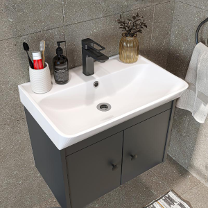 Mobile bagno completo sospeso lavabo specchio colonna 60 cm antracite Cascade
