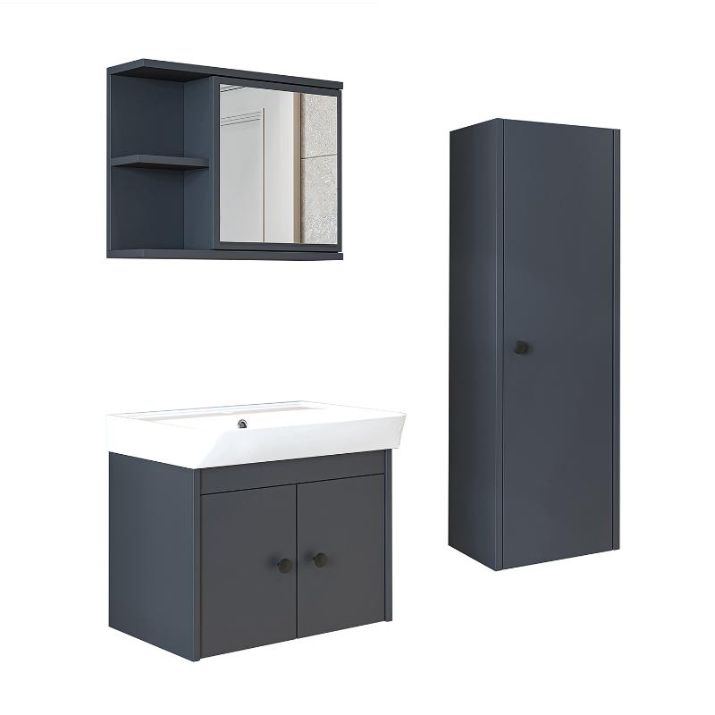 Mobile bagno completo sospeso lavabo specchio colonna 60 cm antracite Cascade