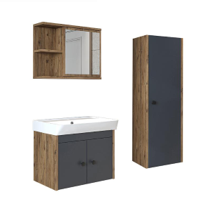 Mobile bagno completo sospeso lavabo specchio colonna 60 cm rovere antracite Cascade