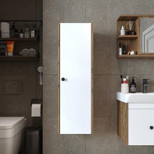 Colonna bagno moderna sospesa ripiani 35xH110 cm rovere bianco Cascade