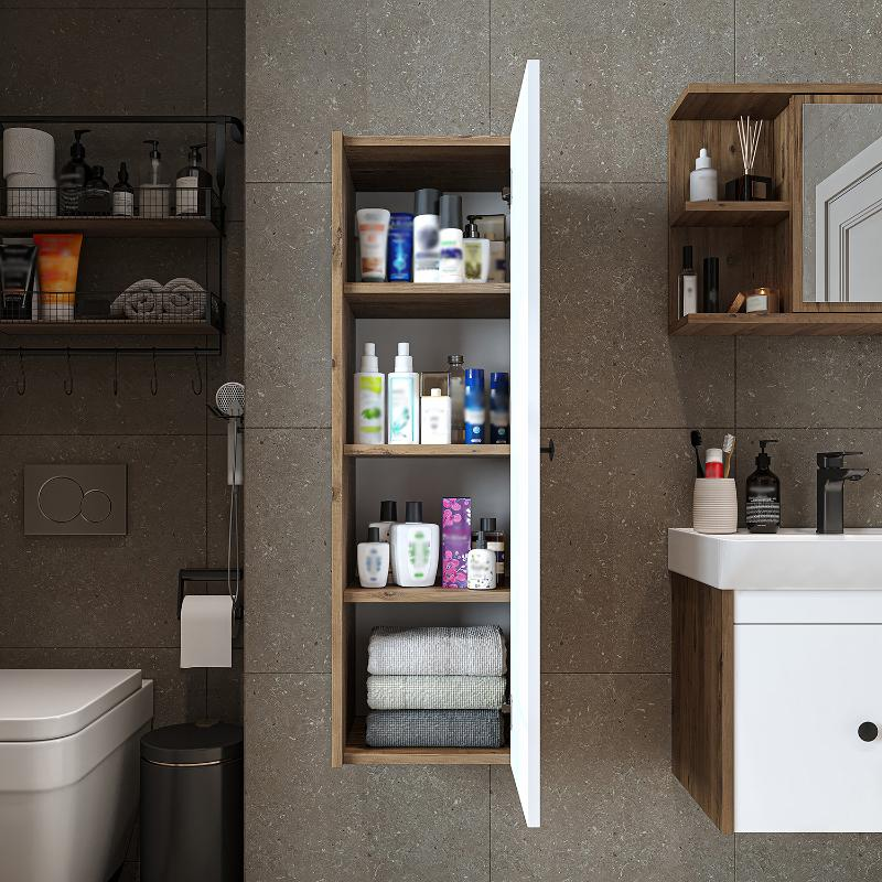 Colonna bagno moderna sospesa ripiani 35xH110 cm rovere bianco Cascade