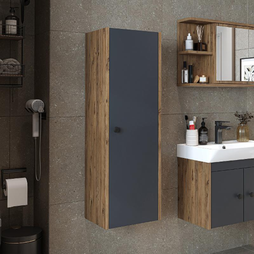 Colonna bagno moderna sospesa ripiani 35xH110 cm rovere antracite Cascade