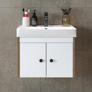 Mobile bagno sospeso lavabo moderno 60 cm rovere bianco Cascade