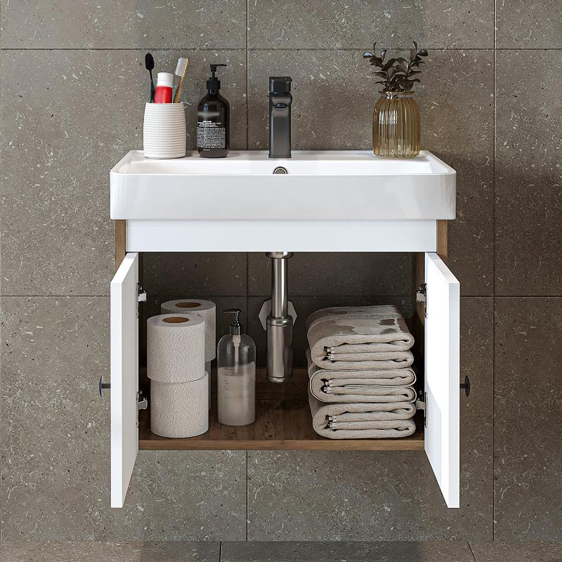 Mobile bagno sospeso lavabo moderno 60 cm rovere bianco Cascade