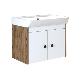 Mobile bagno sospeso lavabo moderno 60 cm rovere bianco Cascade