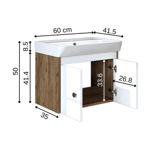 Mobile bagno sospeso lavabo moderno 60 cm rovere bianco Cascade