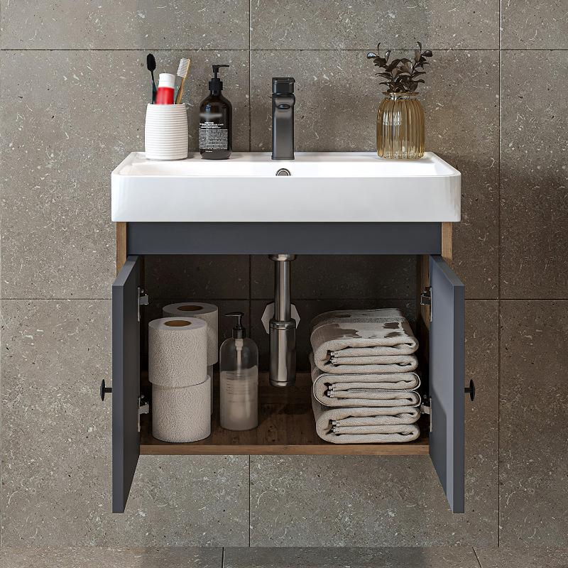 Mobile bagno sospeso lavabo moderno 60 cm rovere antracite Cascade