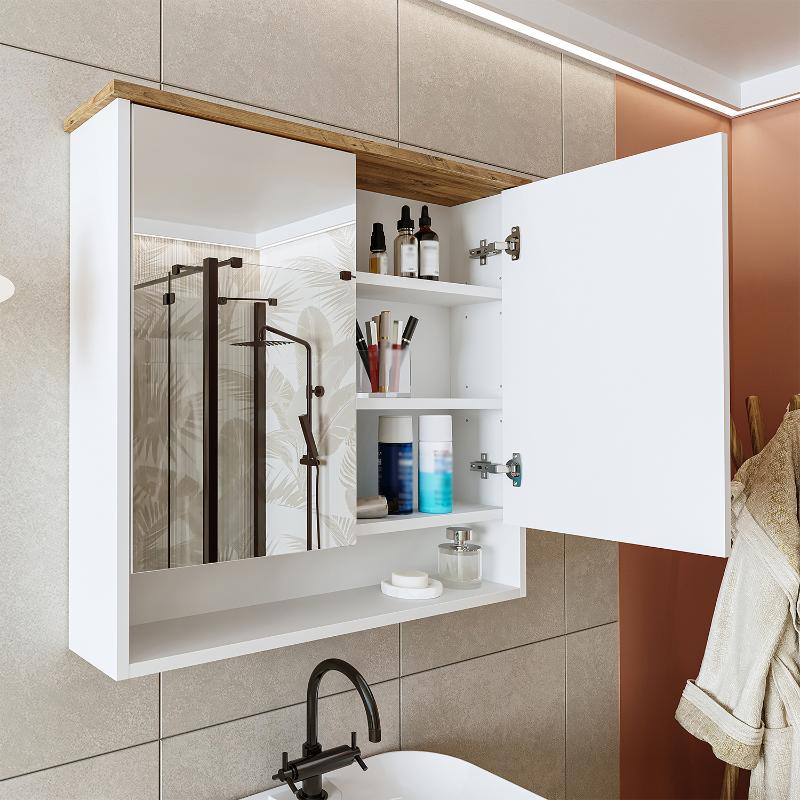 Specchio bagno contenitore 2 ante 82xH75 bianco rovere Marea