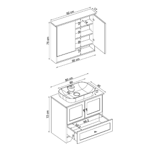 Mobile bagno a terra lavabo tondo specchio 80 cm bianco rovere Marea