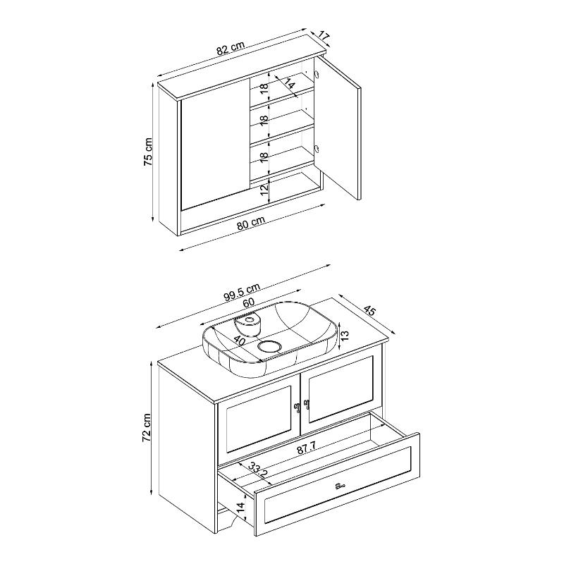 Mobile bagno a terra lavabo tondo specchio 100 cm bianco rovere Marea