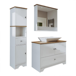 Mobile bagno completo a terra lavabo rettangolare specchio colonna 100 cm bianco rovere Marea