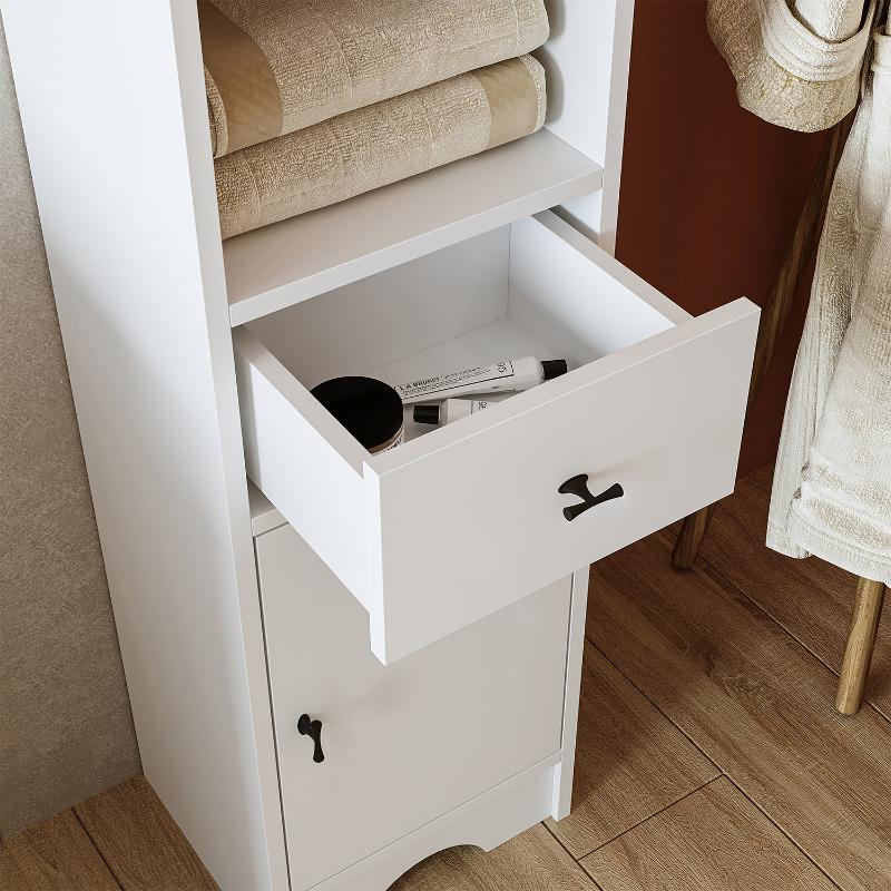 Mobile bagno completo a terra lavabo tondo specchio colonna 100 cm bianco rovere Marea