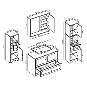 Mobile bagno completo a terra lavabo tondo specchio doppia colonna 100 cm bianco rovere Marea