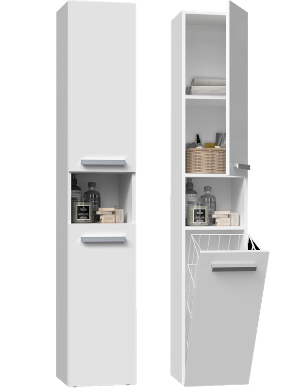 Colonna bagno a terra 1 anta 1 cesto portabiancheria 31xH174 bianco opaco Lira