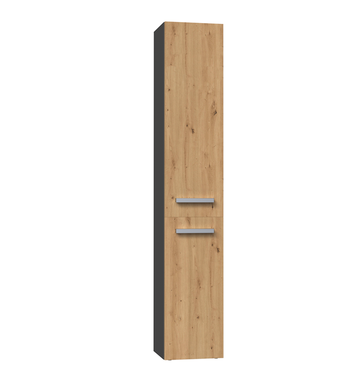 Colonna bagno a terra 1 anta 1 cesto portabiancheria 31xH174 rovere antracite Flute