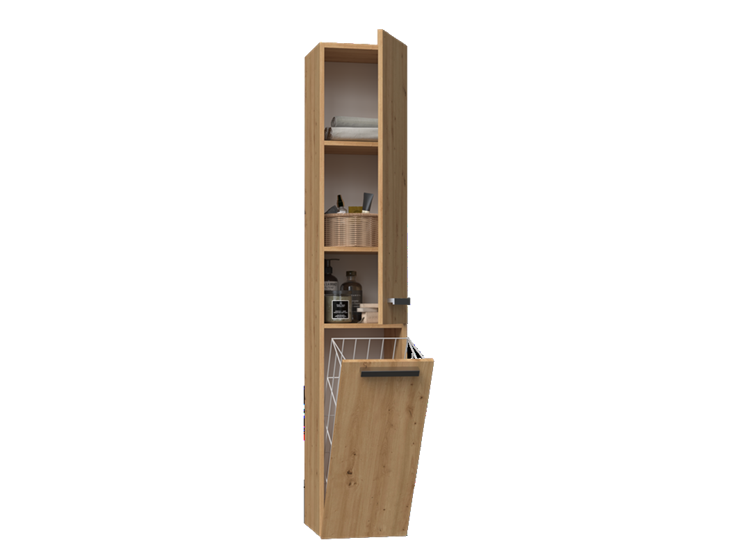 Colonna bagno a terra 1 anta 1 cesto portabiancheria 31xH174 rovere oldwook Flute