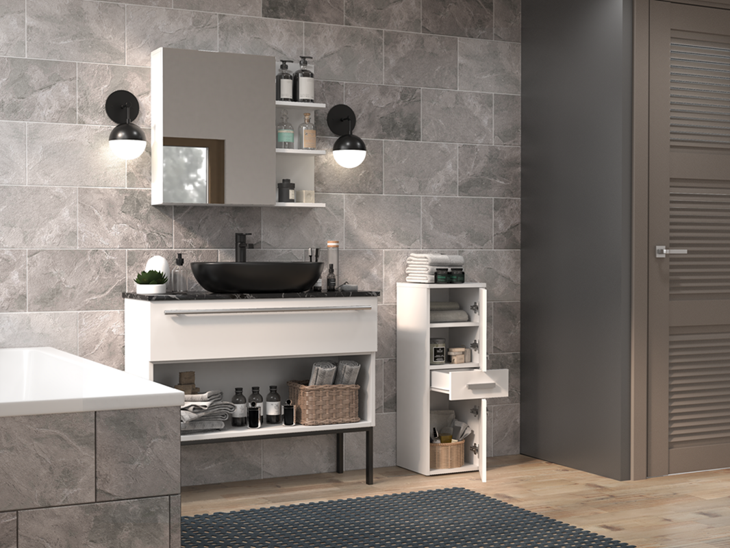 Colonna bagno a terra bassa 2 ante 1 cassetto 30xH85 bianco opaco Pilar