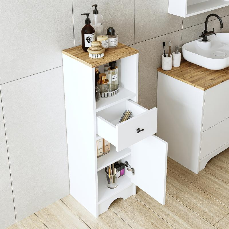 Colonna bagno a terra bassa 1 anta 1 cassetto 37xH107 cm bianco rovere Marea
