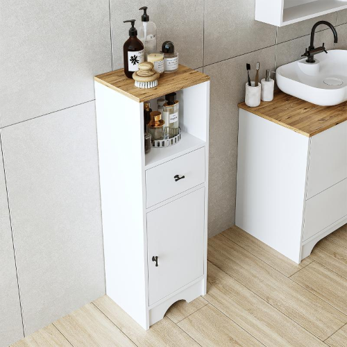 Colonna bagno a terra bassa 1 anta 1 cassetto 37xH107 cm bianco rovere Marea