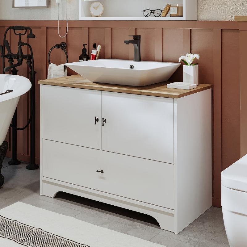 Mobile bagno a terra lavabo rettangolare 100 cm bianco rovere Marea