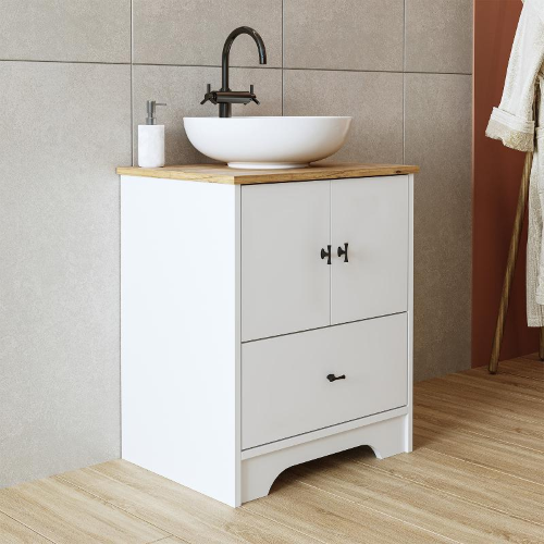 Mobile bagno a terra lavabo tondo 60 cm bianco rovere Marea