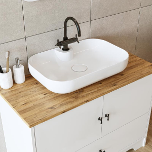 Mobile bagno a terra lavabo tondo 100 cm bianco rovere Marea