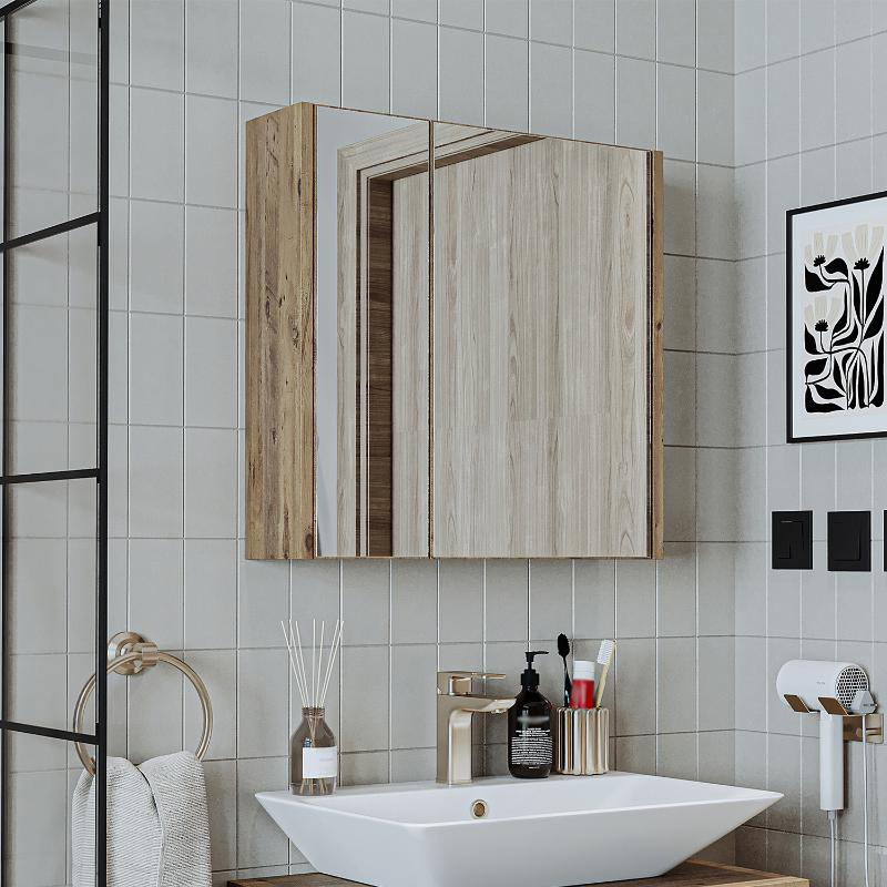 Specchio bagno contenitore 1 anta mensola 60xH60 rovere Corallo