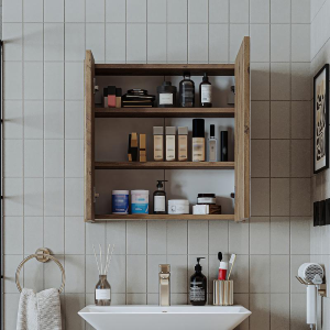 Specchio bagno contenitore 1 anta mensola 60xH60 rovere Corallo
