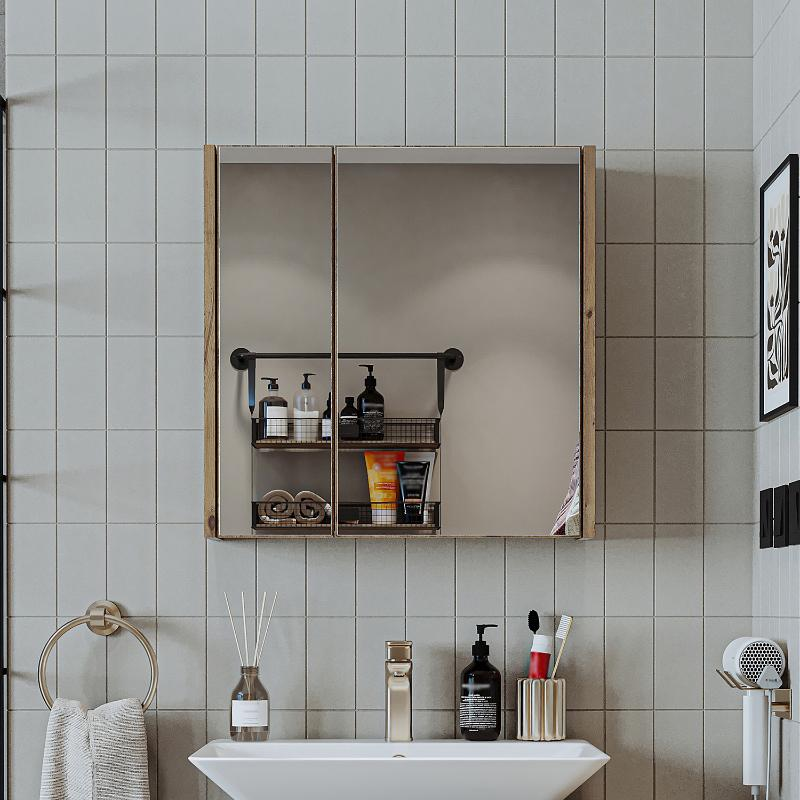 Specchio bagno contenitore 1 anta mensola 60xH60 rovere Corallo
