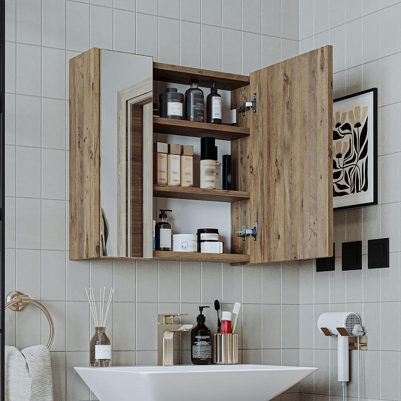 Specchio bagno contenitore 1 anta mensola 60xH60 rovere Corallo