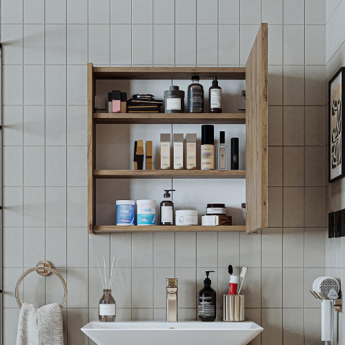 Specchio bagno contenitore 1 anta mensola 60xH60 rovere Corallo