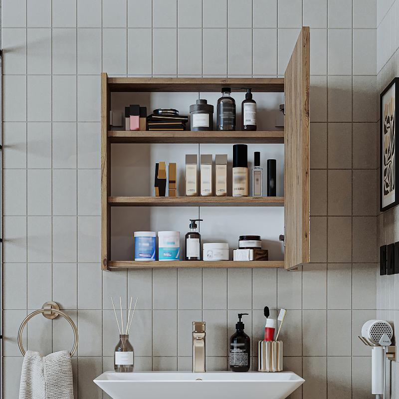 Specchio bagno contenitore 1 anta mensola 60xH60 rovere Corallo