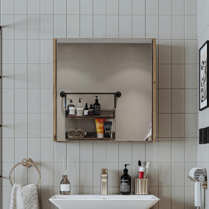Specchio bagno contenitore 1 anta mensola 60xH60 rovere Corallo