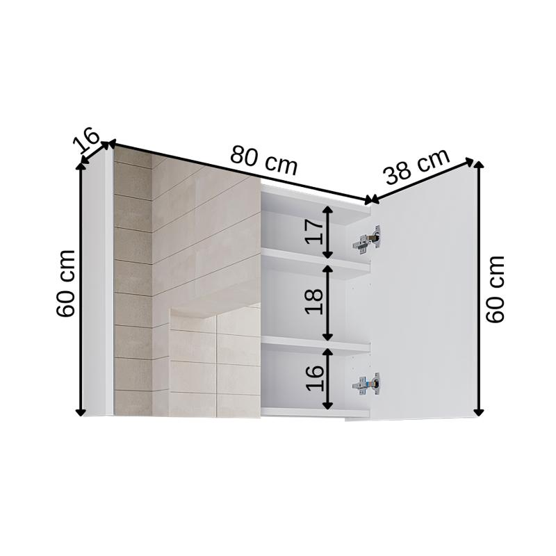 Specchio bagno contenitore 2 ante mensola 80xH60 bianco Corallo