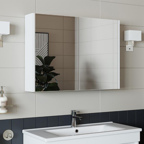 Specchio bagno contenitore 2 ante mensola 80xH60 bianco Corallo