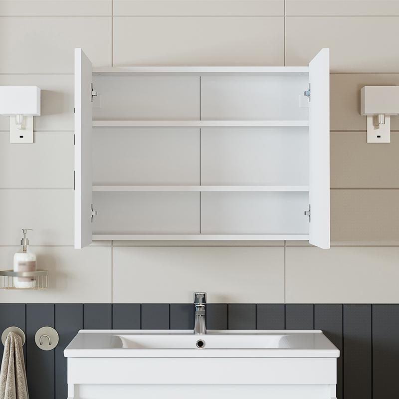 Specchio bagno contenitore 2 ante mensola 80xH60 bianco Corallo