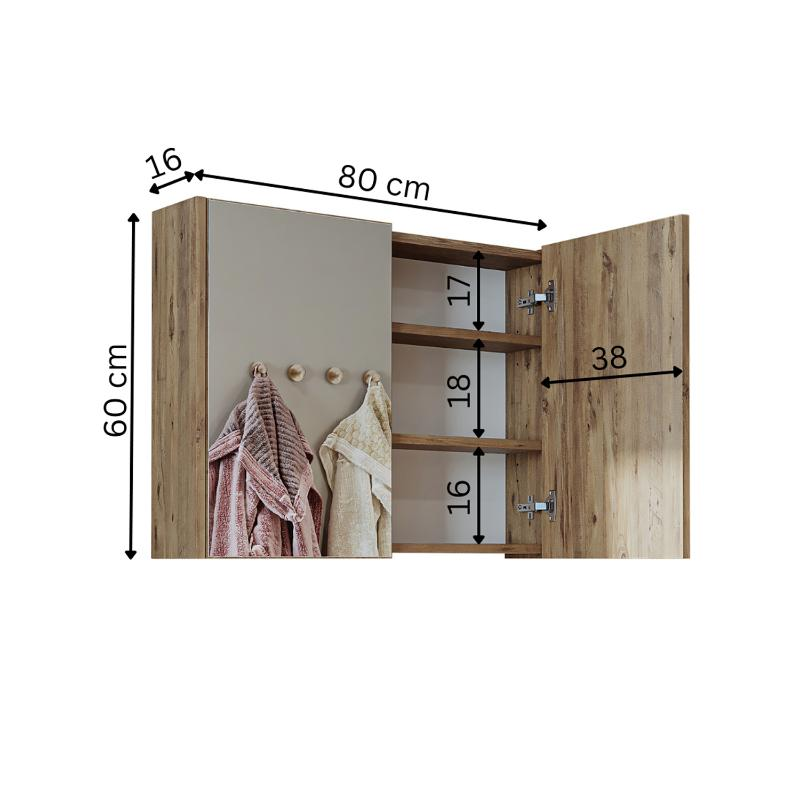 Specchio bagno contenitore 2 ante mensola 80xH60 rovere Corallo