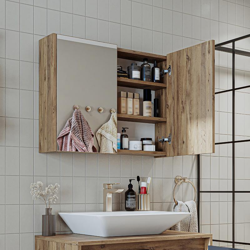 Specchio bagno contenitore 2 ante mensola 80xH60 rovere Corallo