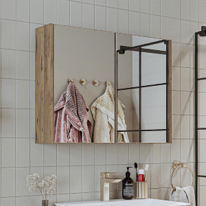 Specchio bagno contenitore 2 ante mensola 80xH60 rovere Corallo