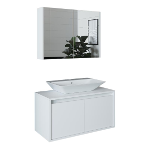 Mobile bagno sospeso lavabo specchio 85 cm bianco Corallo